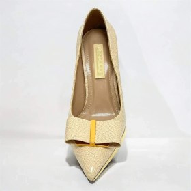 Resim Lescarpe 5508 Bej Cam Kırığı Altın Metal Platform Topuklu Kadın Ayakkabı 