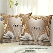Resim 2 Adet, 2D Düz Baskı Şık Beyaz Kuğu Kalp Şekli - Yıldönümü ve Tatiller İçin İdeal - Yatak Odası Koltuk Dekoru (Yastık Dolgusu Dahil Değildir) Polyester Fiber - Oturma Odası & Dış Mekan Ev Dekorasyonu İçin Mükemmel 