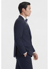 Resim Giotelli Erkek Lacivert Dar Kesim Slim Fit Viskon Dokuma Normal Bel 8 Drop Klasik Yelekli Smokin Takım Elbise 