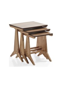 Resim Dubai Üçlü Zigon Sehpa Ceviz Kayın Sehpa Ahşap 