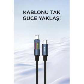 Resim Torima Şarj Kablosu Type-C to Type-C Led Ekranlı Hızlı 60W Data Kablo U21 Siyah 