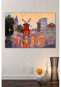 Resim Değirmen Şehir Sanatsal Dekoratif Kanvas Tablo (8 Farklı Ölçü) 50 x 35 