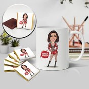 Resim Çekici Harika Kadın Karikatürlü Kupa ve Çikolata 