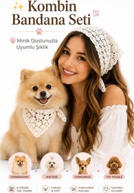 Resim NEHOLİA Kadın & Köpek Kombin El Örgüsü minik dost Bandana Seti Ayarlanabilir Evcil Hayvan Sahip Kombini Bohem Tasarım 