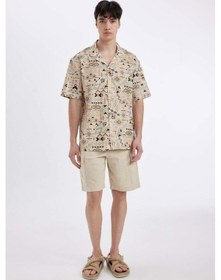 Resim DeFacto Regular Fit Keten Görünümlü Kargo Bermuda Şort B5676AX24SMBG743 