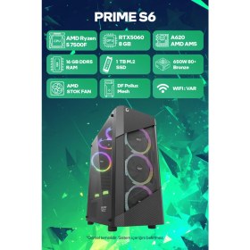 Resim Game Garaj Prime S6 Amd Ryzen 5 7500F 16GB Ram 1tb SSD RTX5060 Freedos Oyuncu Tavsiye Sistem 
