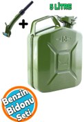 Resim NZB Metal Benzin Bidonu 5 Litre Akaryakıt Mazot Sıvı Taşıma Doldurma Depolama Bidonu + Aktarma Borusu 