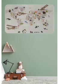 Resim Eğitici Dünya Haritası Dünya Atlası Çocuk Ve Bebek Odası Duvar Sticker-60x105-3797 - Renkli Çok Renkli 