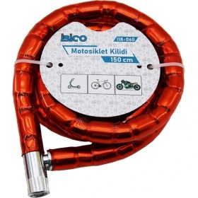 Resim Tüp Anahtarlı Metal Kafa Çelik Motor - Bisiklet Kilit Silindirik Spiral Kilit Kırmızı KILIF22MM x 150CM (2818) 
