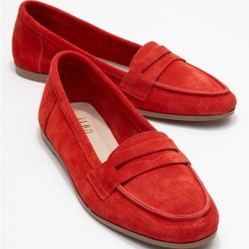 Resim F02 Kırmızı Süet Hakiki Deri Kadın Loafer Ayakkabı Kırmızı 