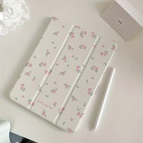 Resim Çiçek Desenli Ayna İki Katlı Akrilik Ayna Üç Katlı Stand Koruyucu Kılıf for ipad 10.2/Air4/5/Pro11/10th/10.9/9.7 için 
