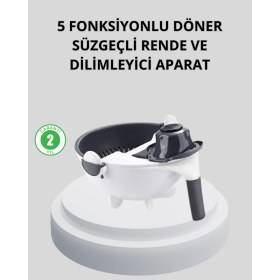 Resim Zenvia 5 Fonksiyonlu Döner Rende Süzgeçli Çok Amaçlı Sebze Doğrayıcı Kaymaz Tabanlı ZNV-HBY3245 