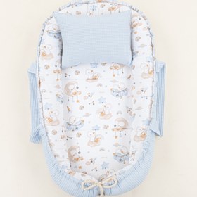 Resim Babynest ve Yastık - Çift Taraflı - Bebe Mavi Petek - Uykucu Ördek 