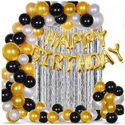 Resim Yetişkin Doğum Günü Süsleri Seti Gold-Gümüş-Siyah Kombini 104 Par 