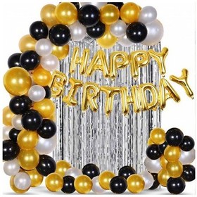 Resim Yetişkin Doğum Günü Süsleri Seti Gold-Gümüş-Siyah Kombini 104 Par 