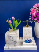 Resim MIARIK DESIGN & DEKORASYON Dekoratif Mermer Düz Kare 5 Li Banyo Seti Takımı 