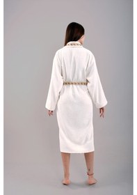 Resim Luna İşlemeli Bornoz Nakışlı Bornoz Hediyelik Bornoz. Krem 