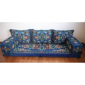 Resim Coton Şark Köşesi Apaçi Desenli Minder Takımı Mavi 