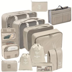 Resim 12 Parçalı Minimalist Seyahat Düzenleyici Seti, Dayanıklı Plastik Paketleme Küpleri, Fileli, Katlanabilir Dijital Kese, Tuvalet Çantası, Giysi ve Ayakkabı Saklama, Elde Yıkanabilir Bavul Düzenleme Seti Yiwu'dan 