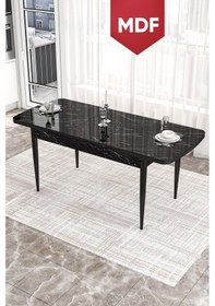 Resim Canisa Kor Serisi, MDF 70x114 Açılabilir Siyah Mermer Desen Yemek Odası Masası Masa Siyah Mermer Desen 