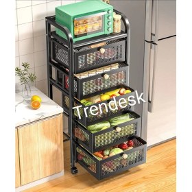Resim Trendesk 4 Katlı Metal Siyah Çekmeceli Tekerlekli Patates Soğan Sepeti Sebze Meyve Sepeti Sebzelik 