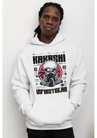 Resim Sevbano Tasarım Kakashi Hatake Naruto Baskılı Unisex Oversize Anime Hoodi beyaz 