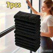 Resim 7 Adet Siyah Sihirli Cam Temizleme Bezleri - Kalınlaştırılmış Mikrofiber Yıkanmaz, Pencereler, Aynalar, Arabalar & Mutfak Banyo Çok Yüzeyli İz Bırakmayan Havlular, Kalınlaştırılmış Polyester ve Ultra İnce Lifli Çok Amaçlı Çizgili Islak Mendiller, Pratik Tasarım, Pürüzsüz Dokulu Yüzeyler İçin Uygun 