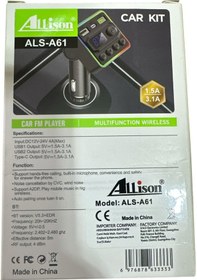 Resim Allison Als-a61 Bluetooth Araç Fm Transmitter Type-c & Çift Usb Şarjlı, Rgb Işıklı Mp3 Çalar 