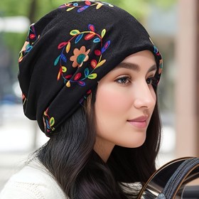 Resim Vintage Çiçek Baskılı Bol Şapka Boho Turbanlar Nefes Alabilen Kafatası Kapak Sıcak Bere Şapka Kadınlar İçin 