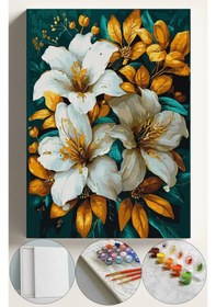 Resim Sayılarla Boyama Seti Numaralı Tuval Fırça Boya 40x50 Cm - Sarı Lilyum 