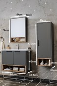 Resim BALNEOM Banyo Karanfil 65 Cm %100 Mdf Antrasit Lavabolu Banyo Dolabı Ayna Alt Dolap Lavabo Boy Dolabı 