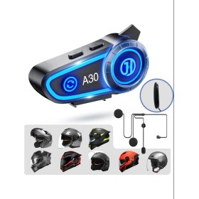 Resim Qasul A30 Rgb Işıklı Su Geçirmez Intercom Motor Kurye Kask Bluetooth Kulaklık Eşleşmeli 