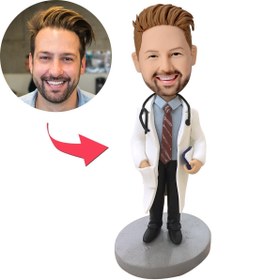 Resim Cool Doktor & Steteskop Bobblehead - Kişiye Özel Mizahi Doktor Figürü | Hediye - 20cm / Sabit Kafa 