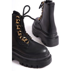 Resim Mubiano Mbbrz400-s Yüksek Kalın Taban Bağcıklı Kadın Kısa Bot & Postal Siyah 