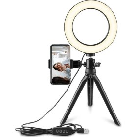 Resim Saywin Masaüstü Youtuber 360° LED Mini Tripod Makyaj Selfie Işığı 6" Halka 