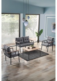 Resim Evdemo Saye Metal Bahçe Balkon Oturma Takımı 2+1+1+orta Sehpa Antrasit Antrasit 
