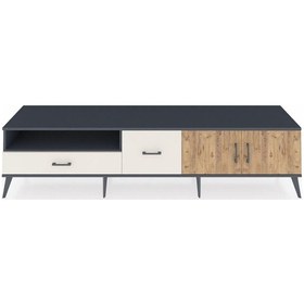 Resim Hyperion Tv Ünitesi 2 Raflı 2 Çekmeceli 2 Kapaklı 220x44x51 Antrasit-çam/aytaşı Atlas Çam/aytası - Antrasıt 