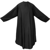 Resim Kolcu Siyah Polyester Kuaför Önlüğü – Yapışmaz, Ev Kullanımı İçin Profesyonel Salon Kalitesi, Saç Kesiminden Kıyafetleri Korur, Güvenli Uyum İçin Uzun Kuyruk Tasarımı, Berber Aksesuarları 