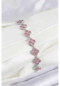 Resim Pirinç Pembe Zirkon Taşlı Yonca Model Gümüş Renk Vıp Seri Kadın Bileklik - Tj-bb7516 Çok Renkli 