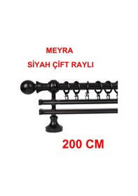 Resim Meyra Demonte Başlıklı Ahşap Rustik Perde Askısı - Çift Raylı -siyah 200 Cm Siyah 