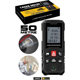 Resim Assur Profesyonel Lazer Metre Terazili Dijital Mesafe Ölçer 50 Metre Ölçüm Cihazı Siyah Lazer Metre 