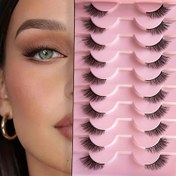 Resim 10 Çift Doğal Görünümlü Kedi Göz Sahte Kirpikler, 11mm Kabarık Çapraz Sahte Kirpikler Şeffaf Bant ile, Tekrar Kullanılabilir Yumuşak Kısa Kirpikler Makyaj, Cosplay ve Başlangıçlar için 