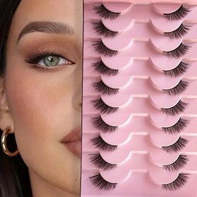 Resim 10 Çift Doğal Görünümlü Kedi Göz Sahte Kirpikler, 11mm Kabarık Çapraz Sahte Kirpikler Şeffaf Bant ile, Tekrar Kullanılabilir Yumuşak Kısa Kirpikler Makyaj, Cosplay ve Başlangıçlar için 