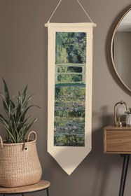 Resim Duvar Halısı Pinterest Oda Dekoru, Monet Sanat Serisi, 100cm Kanvas Flama Askılı Duvar Örtüsü NO:622 - Renkli - 23 / 30 x 100 