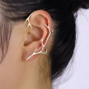 Resim 1 Adet Geometrik Geyik Boynuzu Kulak Kelepçesi - Altın Tonlu Metal Deliksiz Klips, Kadınlar için Noel Tatil Hediyesi, Yıl Boyu Takılabilir Şenlikli Takı, Noel Takısı, Delme Gerektirmeyen Takı, Sentetik Taş Süslemeli 