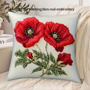 Resim 1 adet Vintage ilhamlı 45.72cm x 45.72cm Kısa Peluş Dekoratif Yastık Kılıfı, Canlı Kırmızı Poppy Çiçekleri ve Yeşil Yapraklarla - Gerçek Olmayan Nakış, Makine Yıkamalı Polyester, Fermuar Kapatma, Koltuk, Oturma Odası, Yatak Odası, Ofis Dekoru, Oturma Odası Acenti için Mükemmel | Vintage ilhamlı Tasarım | Fermuarlı Kılıf, Dekoratif Yastıklar 