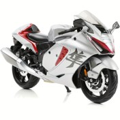 Resim Maisto 1:12 Ölçekli Suzuki Hayabusa Motosiklet Modeli - Parlatılmış Gümüş Die-Kast Metal Yapı, Aerodinamik Gövde Tasarımı ve Hassas Motor Detayları - Yarış Tutkunları İçin Koleksiyoncu Edisyonu, Koleksiyoncu's Item, Spor Estetiği, Detaylı El Sanatları 