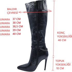 Resim Guja G25K174 Krokokil Baskı Yüksek Ince Topuklu Sivri Burun Kadın Siyah Diz Altı Çizme 