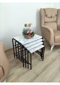 Resim Evko Mobilya Buket Sehpa, 4'lü Zigon Sehpa, Dörtlü, Siyah-bmermer 