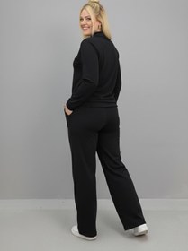 Resim Kadın Büyük Beden Uzun Kollu Polo Yaka Eşofman Takımı 8212-26 - 6XL / Bebe Mavi 
